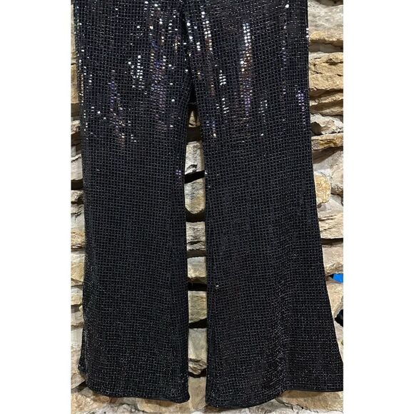 NWT GPD Black Sequin Embellished Wide Leg Pants Size Large Glam Party Trousers - Picture 3 of 9